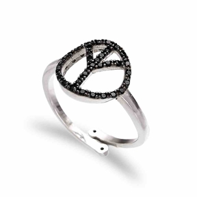 Black Zircon Stone Adjustable Ring Turkish Handcrafted Wholesale 925 Sterling Silver Jewelry